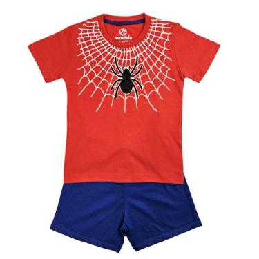 Imagem de Conjunto Infantil Fantasia Menino Aranha Carnaval Vermelho e Azul Mini
