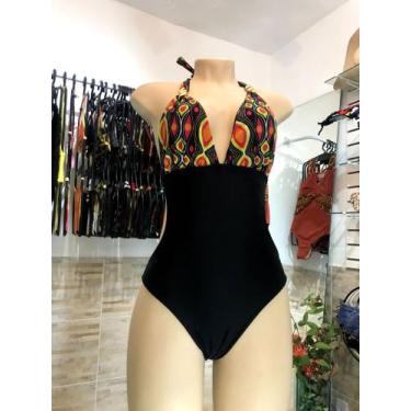 Imagem de Maiô de Lycra Engana Mamãe Preto com Detalhe em Estampa  Afro Tamanho 