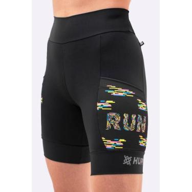 Imagem de Bermuda Compressão Feminina HUPI Run Longa Colors, G, Preto
