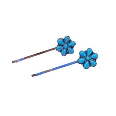 Imagem de Kit de Presilhas Grampo com Flores ou Coração e Pedras Acrílicas Retrô