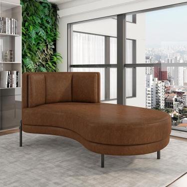 Imagem de Sofá com Chaise Downey G15 Lado Direito 1 Lugar 165cm Marrom Couro Sintético Gran Belo