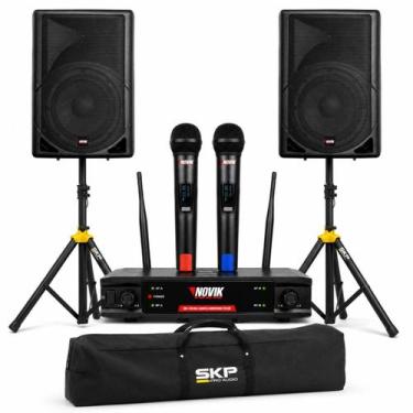 Imagem de Kit Completo Som Novik 2 Caixas EVO 460X 2 Tripés 2 Microfones Voltage