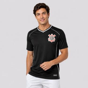 Imagem de Camisa Corinthians Escudo SCCP Gola V Preta - Coimbra, G