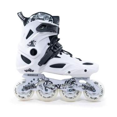 Imagem de Patins Roselle Branco Preto Rockeado Abec-9 Suporta até 120kg, 34