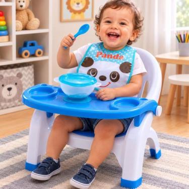 Imagem de Kit Bebe Papinha Cadeira Babador Colher Pote Azul Menino 4pç - EINSTOK
