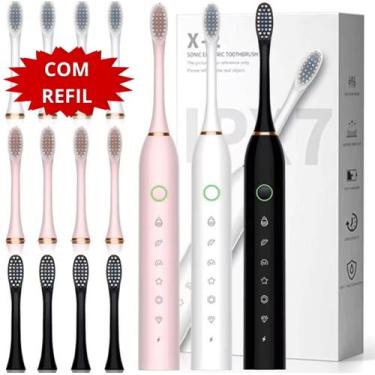 Imagem de Escova De Dentes Elétrica Recarregável Ultrassônico IPX7 Com 4 Refis -