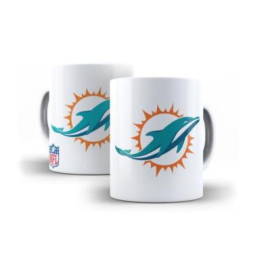 Imagem de Caneca Branca Porcelana Miami Dolphins Nfl Futebol Americano + Caixinh