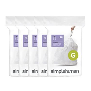 Imagem de simplehuman Sacos de lixo com cordão de ajuste personalizado Code G em pacotes de dispensador, 100 unidades, 30 litros / 8 galões, branco