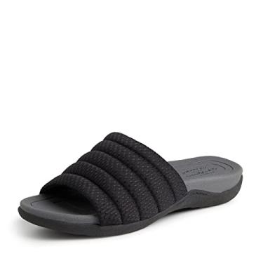 Imagem de Dearfoams Sandália feminina original confortável Emma com suporte de arco, Preto, 36