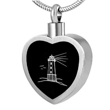 Imagem de VEHT Colar de cinzas de aço inoxidável preto cremação joia esmalte coração farol memorial urna pingente lembrança cinzas colar 5 peças, não conhecido