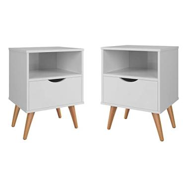 Imagem de Conjunto 2 Mesa De Cabeceira Estilo Retrô Pés Em Madeira Maciça Grécia (Branco)