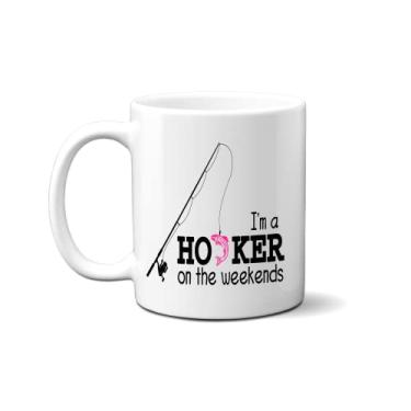 Imagem de Caneca de café de pesca divertida - I'm a Hooker on the Weekends - Copo de café de pesca - Presentes de pesca para mulheres - Canecas de pesca engraçadas