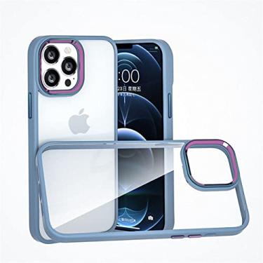 Imagem de Capa de telefone com moldura de lente de metal acrílico gradiente para iphone 13 12 11 pro max pára-choque à prova de choque capa transparente para iphone 13 pro max 12, azul claro, para iphone 11 pro