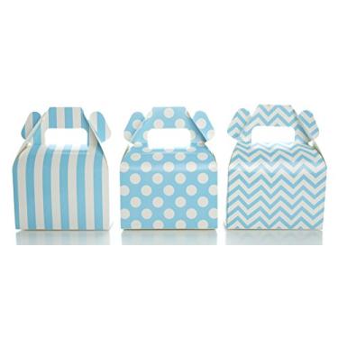 Imagem de Food with Fashion Caixas de lembrancinha de festa azul claro (pacote com 36) caixa, suprimentos de festa de aniversário, listrado, chevron e bolinhas pequena caixa de presente de casamento