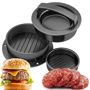 Imagem de iPstyle Hambúrguer Press Hambúrguer, kit de molde de hambúrguer antiaderente para fazer deliciosos hambúrgueres de carne recheados e regulares, hambúrgueres de formato perfeito, preto