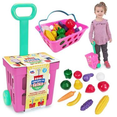 Imagem de Carrinho De Feira Mercadinho Frutinhas De Brinquedo E Cesta - Paki Toy
