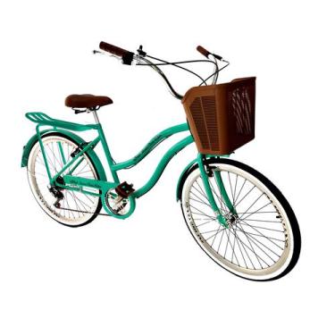 Imagem de Bicicleta Retrô Aro 26 Com Cesta Verde Água - Maria Clara Bikes