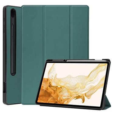 Imagem de Capa do caso da tabuleta. Caso do Samsung Galaxy Tab S8 Plus 12.4 (SM-X800, SM-X806)/S7 Mais 12,4" /S7 Fe Tábua, Tpu Casca traseira, caixa de barriga inteligente leve e leve (Color : Dark Green)