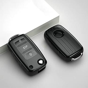 Imagem de YJADHU Porta-chaves de carro TPU porta-chaves bolsa de chave, apto para Volkswagen VW POLO Tiguan Passat B5 B6 B7 Golf EOS Scirocco Jetta MK6 Octavia, preto