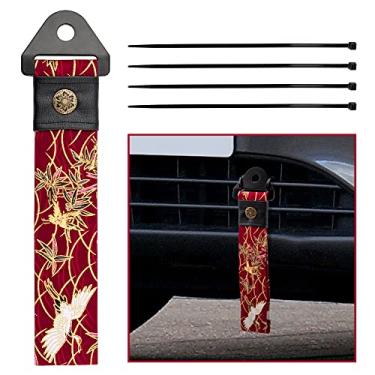 Imagem de Correia de reboque JDM Car Modification Sports Trailer Belt com combinação de elementos antigos japoneses de substituição para cinto de reboque decorativo (vermelho guindaste)