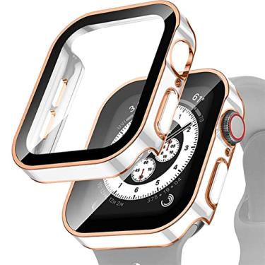 Imagem de MAALYA Caixa de relógio à prova d'água vidro temperado para Apple Watch Serie 8 7 Capa 40mm 44mm 41mm 45mm Protetor de borda reta IWatch 6 SE 5 4 (Cor: Chapeamento WRG, Tamanho: 41MM)