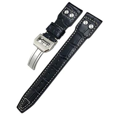 Imagem de CZKE 21 mm rebites pulseira de couro genuíno apto para IWC Big Pilot TOP GUN Watch IW3777 pulseira de couro de bezerro (cor: preto branco 1, tamanho: fivela dourada)