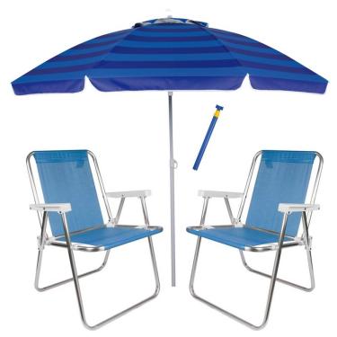 Imagem de Kit Praia 2 Cadeira Alta Sannet Alumínio + Guarda Sol 2,4m Alum + Saca Areia Pressão - Mor