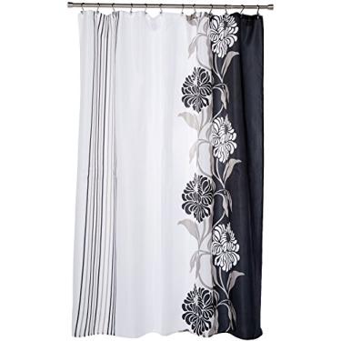 Imagem de Carnation Home Fashions Cortina de chuveiro estampada em tecido 100% poliéster 178 x 182 cm, padrão, Chelsea, preto/branco