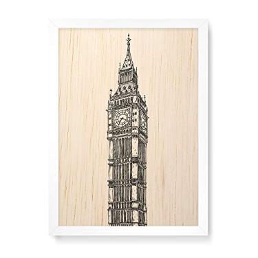 Imagem de Arte Maníacos Quadro Decorativo em Madeira Big Ben Linhas - 23x16,25cm (Moldura caixa em laca branca)