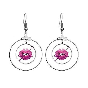 Imagem de Brincos de flecha para o dia dos namorados rosa com pingente de argola e argola