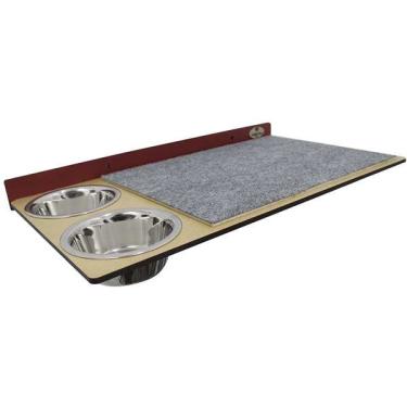 Imagem de Prateleira Hello Pet com Carpete e Comedouros Vermelha para Gatos - Vermelha