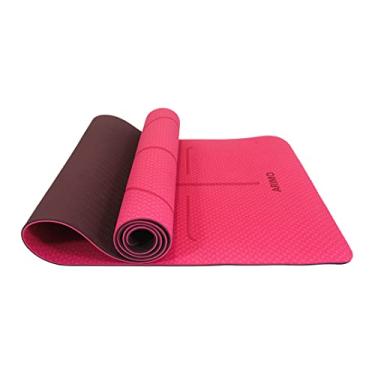 Imagem de ARIMO Tapete Yoga Mat Antiderrapante TPE Ecológico Biodegradável Todos Os Tipos de Yoga/Pilates 181 x 61 cm x 6 mm (Rouge Lines)