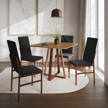 Imagem de Conjunto de Jantar Mesa Mônaco Premium 90cm Imbuia com 4 Cadeiras Estofadas Pretas Base Cobre