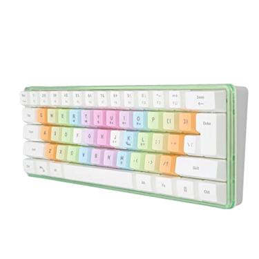 Imagem de FOUF Teclado mecânico 60% com fio, teclado retroiluminado RGB tipo C mini compacto 61 teclas com layout de teclas alto e baixo, teclado mecânico para jogos para PC (branco)