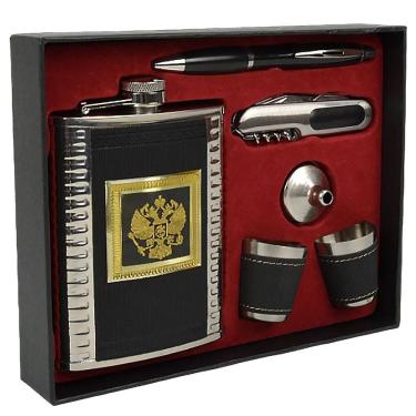 Imagem de Cantil De Bolso Porta Bebida Whisky Brasão Caneta Funil Chaveiro Multifunções 2 Copos Cbrn20317