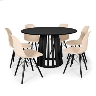 Imagem de Conjunto Mesa de Jantar Redonda Talia 120cm Preta com 6 Cadeiras Eames Eiffel Base Preta - Nude