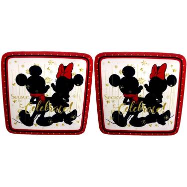 Imagem de Conjunto 02 Pratos Quadrados Decorativos Melamina De Natal - Mickey E Minnie Mouse - Season To Celebrate - Decoração Natalina - Disney