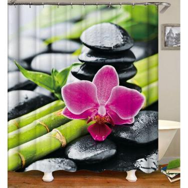 Imagem de Cortina de chuveiro impermeável com ganchos, Banheira de cena verde Curta