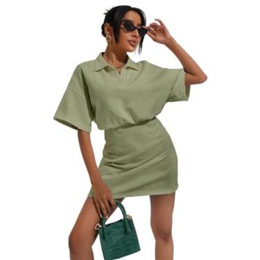 Imagem de Camisa Feminina Solid Drop Shoulder Dress (Color : Green, Size : CH)