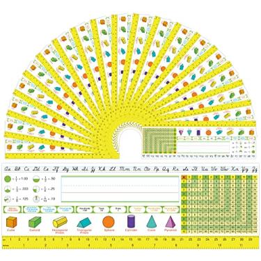 Imagem de 48 peças de placas de identificação de manuscrito tradicional - etiquetas de referência de multiplicação autoadesivas - Placas de identificação de mesa de estudantes com alfabeto cursivo, gráfico de multiplicação, frações para 3ª série a 5ª série