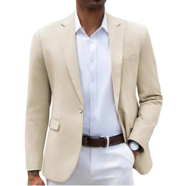Imagem de COOFANDY Blazer masculino casual slim fit casaco esportivo leve com um botão, Bege, Large