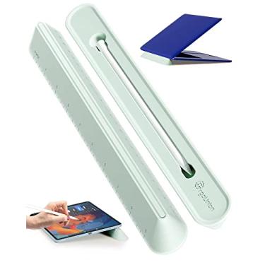 Imagem de ergounion Suporte de silicone 3 em 1 para mesa – suporte de computador para laptop para digitação ou leitura ergonômica, porta-lápis para Apple Pencil 1ª/2ª geração, régua colorida 24 cm (9") - verde