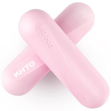 Imagem de KHTO Barras de peso para halteres de silicone de grau alimentício para mulheres, rosa (1 kg | par de 2 kg), conjunto de halteres laterais hexagonais antiderrapantes para treino de academia em casa