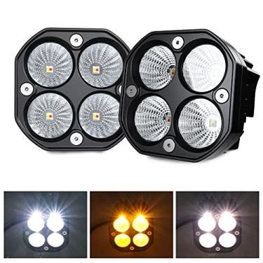 Imagem de ASLONG 2 peças de 7,5 cm, flood LED, branco/âmbar piscando cápsulas estroboscópicas com seis modos, cubo quadrado, faróis de neblina, luzes de trabalho com interruptor de fiação para caminhão off-road 4WD SUV ATV UTV