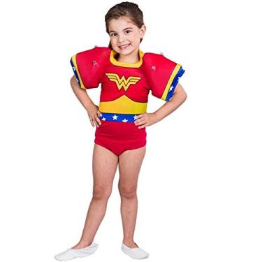 Imagem de Fantasia Mulher Maravilha Infantil Com Proteção UV e Boia Praia e Piscina P 2-4