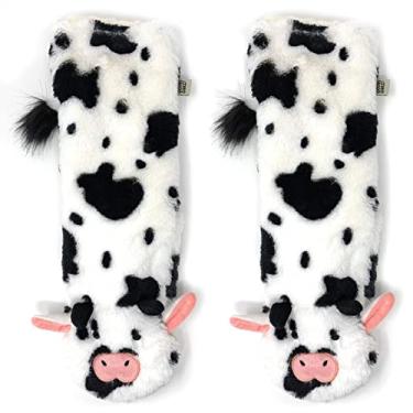 Imagem de ooohyeah Pantufas femininas antiderrapantes felpudas 3D de animais, engraçadas, quentes, aconchegantes, fofas, fofas, para uso interno com pegas, Moo Moo, 5-10