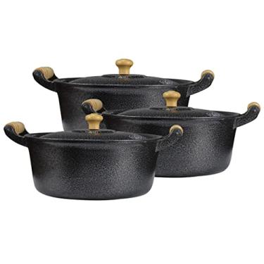 Imagem de Jogo de Panelas Caçarolas Aluminio Fundido Craqueado Preto