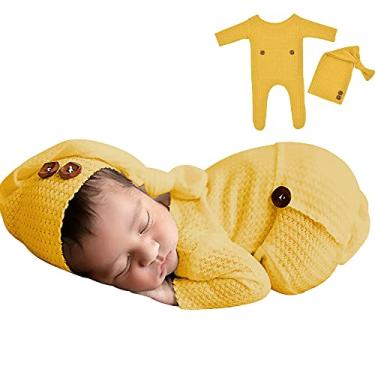 Imagem de Winmany Roupas para fotos de crochê para bebês, acessórios de fantasia para recém-nascidos, acessórios de fantasia para 0 a 2 meses, Amarelo, 0-2month