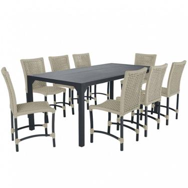 Imagem de Conjunto 8 Cadeiras Cannes Corda Náutica e Mesa Retangular Ripada 2,00m em Alumínio para Edícula, Jardim, Área, Varanda, Cozinha - Pintura Preta