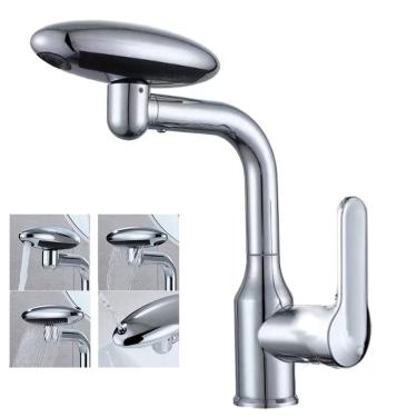 Imagem de Torneira Monocomando Cozinha Banheiro Agua Quente Fria Rotaçao 360 Graus Quatro Jatos de Agua Misturador Mesa Bancada Luxo Moderno